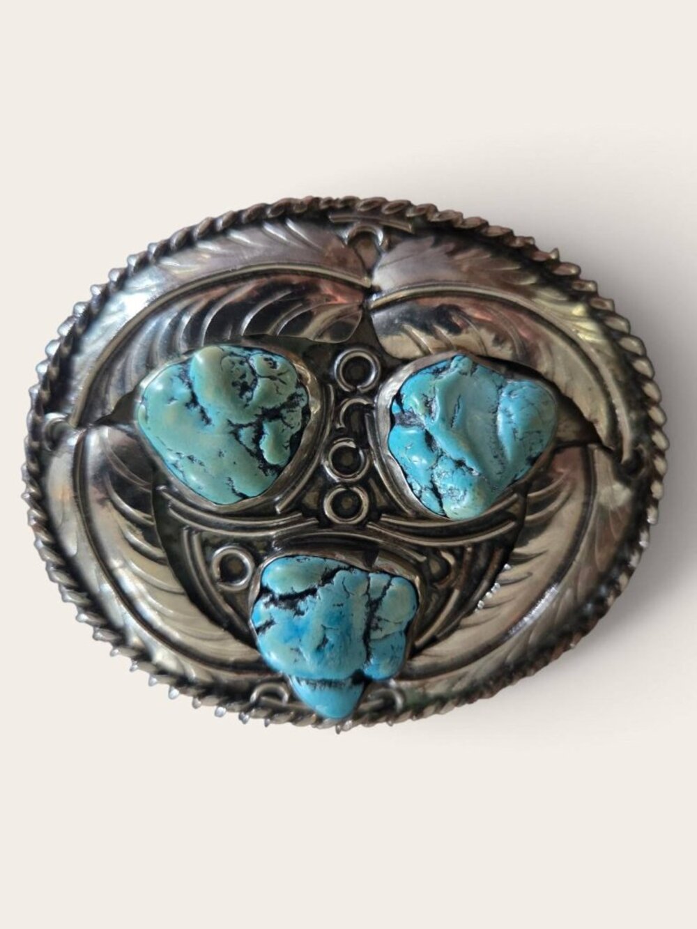 Turquoise Colored Stone with Mexican Silver Western Style Belt Buckle